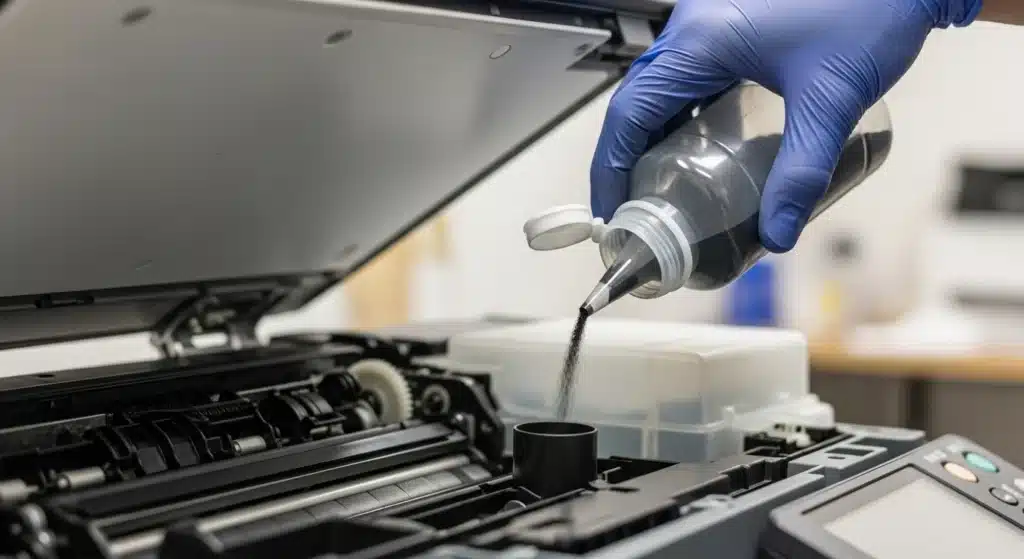 پودر شارژ شارپ 4112 در حال ریختن